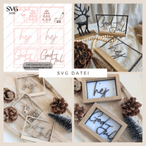 SVG Laser Datei Winter Weihnachten Skandi Scandi Rahmen für Klötzchen Klötzchenrahmen Skandinavian living Scandihome Reh Hej God Jul