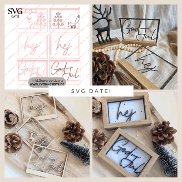 SVG Laser Datei Winter Weihnachten Skandi Scandi Rahmen für Klötzchen Klötzchenrahmen Skandinavian living Scandihome Reh Hej God Jul