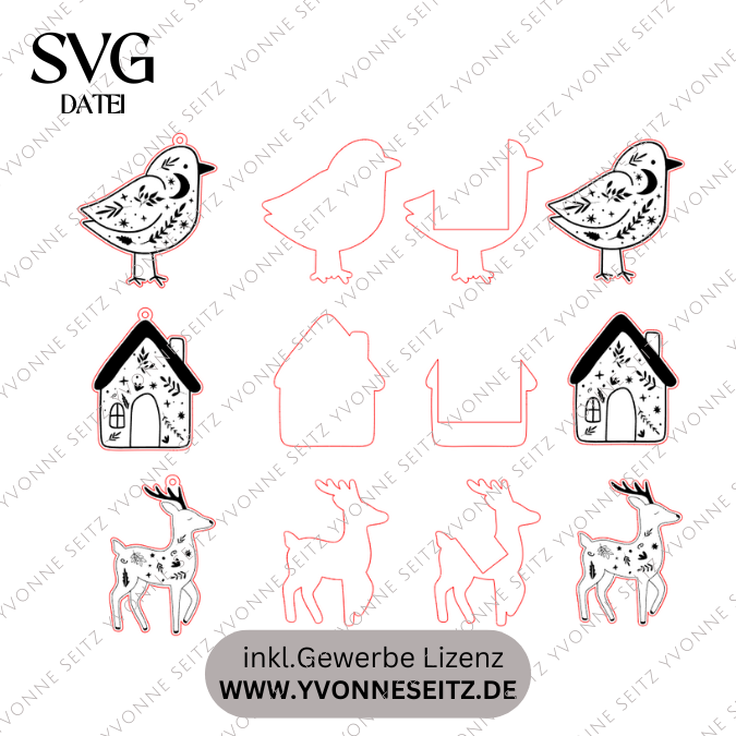 SVG Laserdatei Wintermagie Skandi Anhänger und füllbar mit Geld od Blumen Weihnachten kleines Mitbringsel SVG Datei Reh Hirsch Haus Floral – Bild 2