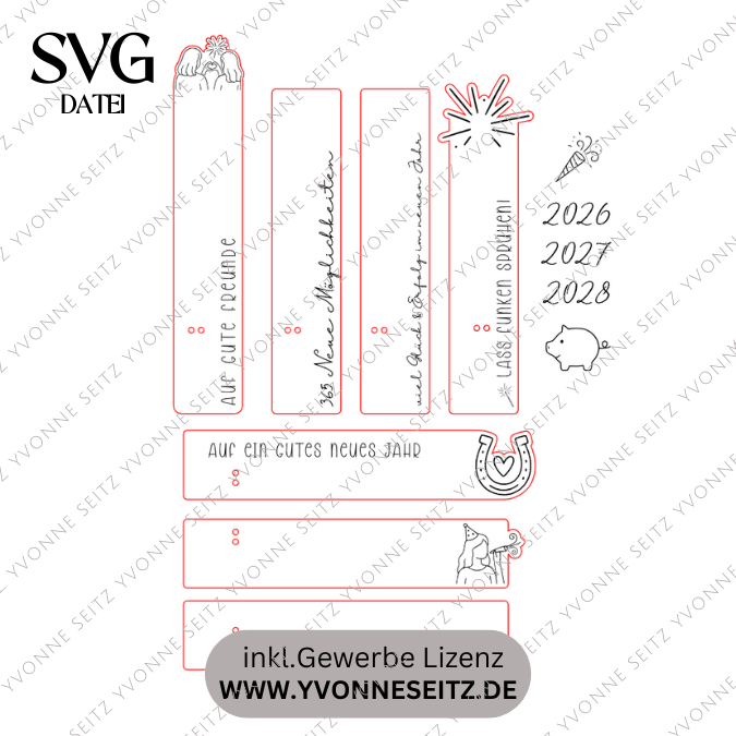 SVG Laserdatei 7 Designs plus Anhänger Wunderkerzenhalter Brett für Wunderkerzen Silvester Neujahr Jahreswechsel SVG Datei Mitbringsel Party – Bild 2