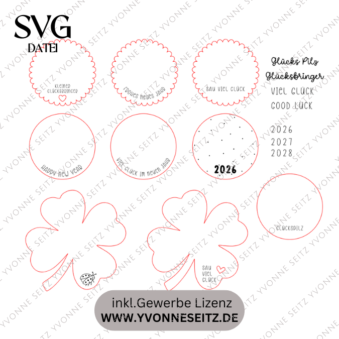 SVG Laserdatei Geschenkscheiben Glück Silvester Kleeblatt für Gießteile Kleinigkeiten Neujahr Jahreswechsel Mitbringsel Geschenkidee Datei – Bild 2