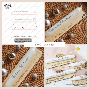 SVG Laserdatei Halter für Kerzen Silvesterkerzen Silvester Neujahr Jahreswechsel Kerzen Happy New Year personalisierbar 4 Designs SVG Datei