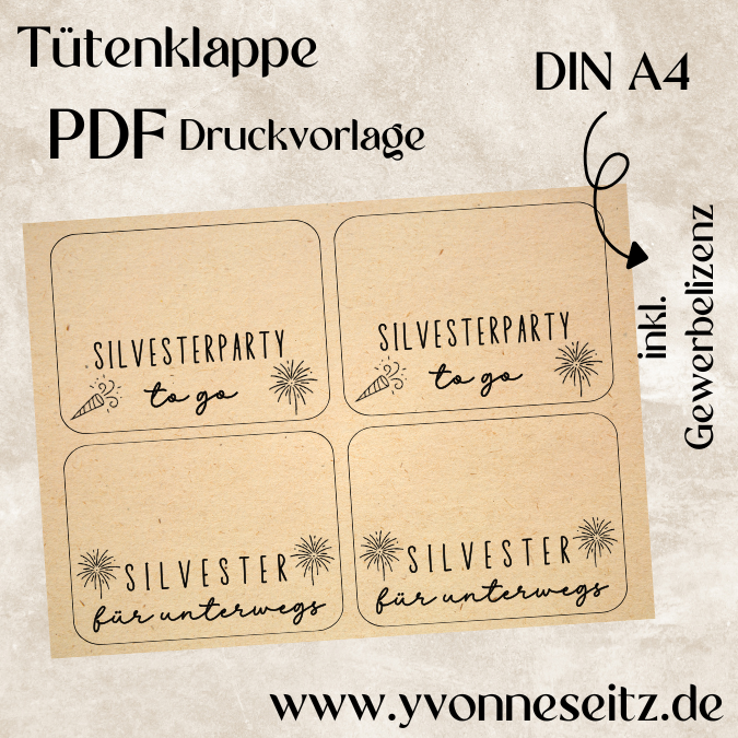 Tütenklappe Verschluss PRINT Druckvorlage PDF Verpackung für Kleinigkeiten - Silvester to go - Printable PDF Datei zum selber drucken