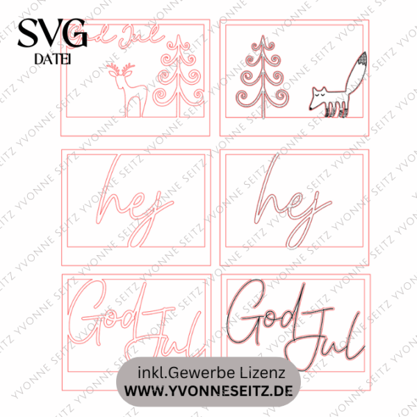 SVG Laser Datei Winter Weihnachten Skandi Scandi Rahmen für Klötzchen Klötzchenrahmen Skandinavian living Scandihome Reh Hej God Jul – Bild 2