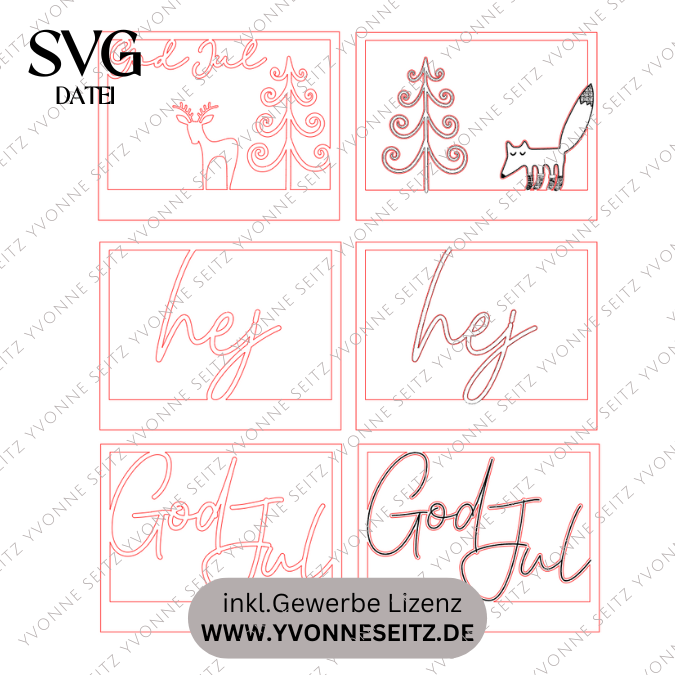 SVG Laser Datei Winter Weihnachten Skandi Scandi Rahmen für Klötzchen Klötzchenrahmen Skandinavian living Scandihome Reh Hej God Jul – Bild 2