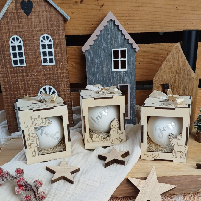 3mm Kugelbox für 6cm Kugeln SVG Datei Verpackung für Christbaumkugeln 9 Designs inkl. Anhänger Laserdatei Weihnachten Weihnachtskugel Skandi – Bild 18