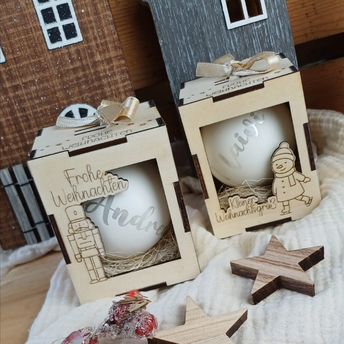 3mm Kugelbox für 6cm Kugeln SVG Datei Verpackung für Christbaumkugeln 9 Designs inkl. Anhänger Laserdatei Weihnachten Weihnachtskugel Skandi – Bild 17