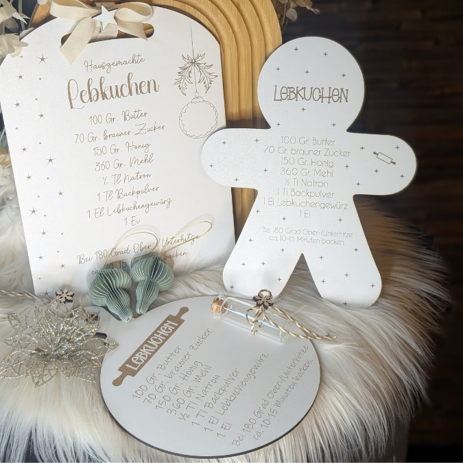 SVG Laserdatei 3 Designs Lebkuchenrezept Lebkuchen Brettchen Dekobrett Küchendeko Weihnachten kleines Mitbringsel SVG Datei Lebkuchenmann – Bild 3
