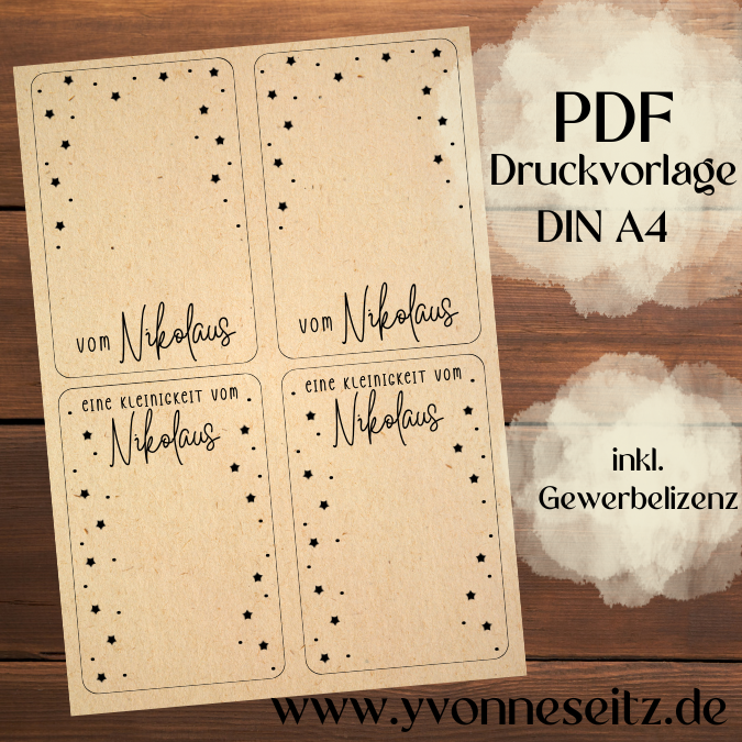 PRINT DRUCKVORLAGE PDF Verpackung Kleinigkeiten Geschenkkarte 2 Designs Vom Nikolaus Weihnachten in der Tüte Printable zum ausdrucken