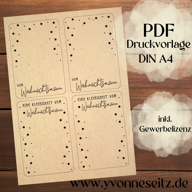 PRINT DRUCKVORLAGE PDF Verpackung Kleinigkeiten Geschenkkarte 2 Designs Vom Weihnachtsmann Weihnachten in der Tüte Printable zum ausdrucken