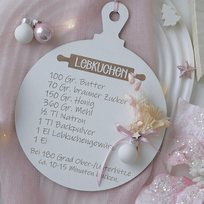 SVG Laserdatei 3 Designs Lebkuchenrezept Lebkuchen Brettchen Dekobrett Küchendeko Weihnachten kleines Mitbringsel SVG Datei Lebkuchenmann – Bild 7