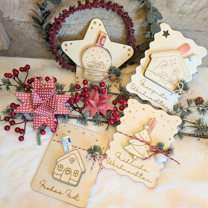 SVG Datei Verschiedene Designs Laserdatei Karten für Gutscheine Geld Blumen Weihnachten Nikolaus Christkind Geldgeschenk Verpackung Geld – Bild 19