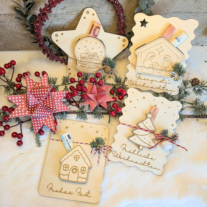 SVG Datei Verschiedene Designs Laserdatei Karten für Gutscheine Geld Blumen Weihnachten Nikolaus Christkind Geldgeschenk Verpackung Geld – Bild 20