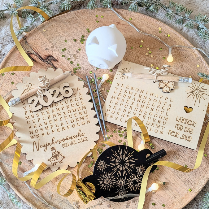 SVG Laserdatei Neujahreswünsche zum selber suchen Silvester Glück Glücksbringer Mitbringsel Silvester Neujahr Datei Kreuzworträtsel Laser – Bild 23