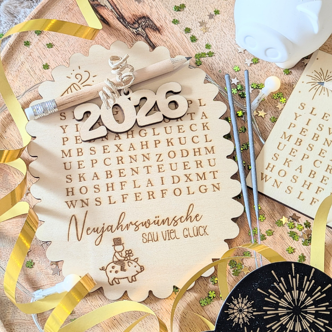 SVG Laserdatei Neujahreswünsche zum selber suchen Silvester Glück Glücksbringer Mitbringsel Silvester Neujahr Datei Kreuzworträtsel Laser – Bild 4