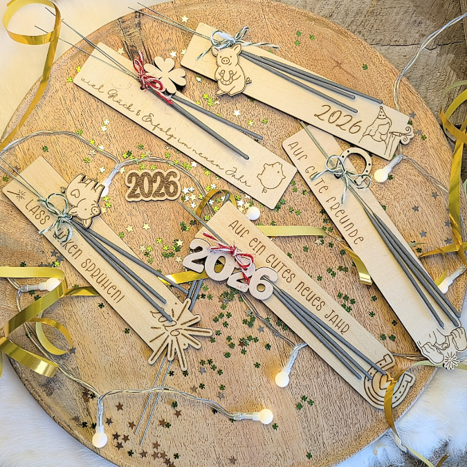 SVG Laserdatei 7 Designs plus Anhänger Wunderkerzenhalter Brett für Wunderkerzen Silvester Neujahr Jahreswechsel SVG Datei Mitbringsel Party – Bild 12