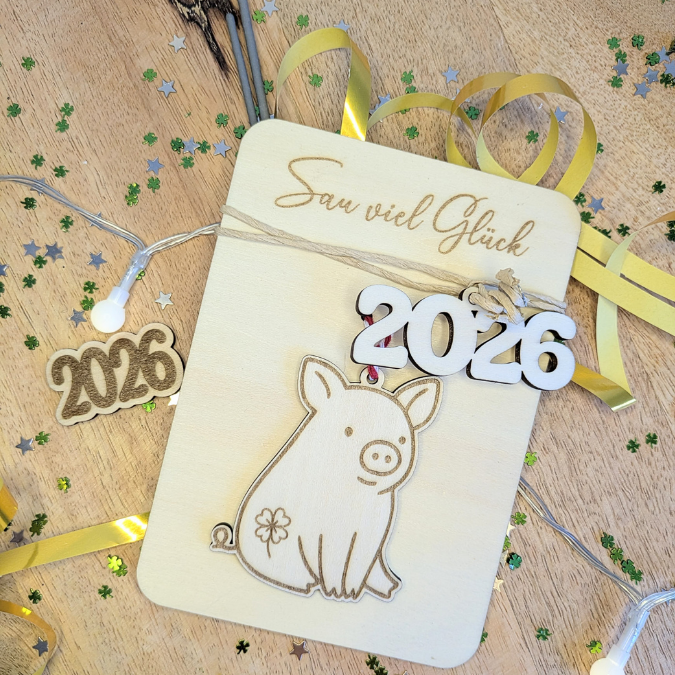 SVG Laserdatei Glücksbringer Anhänger und Karten Glücksschwein Silvester Glück Mitbringsel Silvester Neujahr Datei 2026 2027 2028 – Bild 23