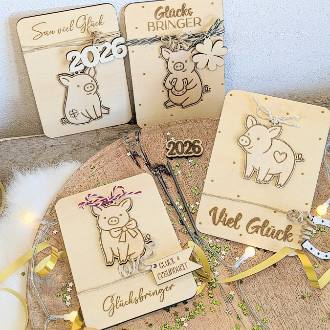 SVG Laserdatei Glücksbringer Anhänger und Karten Glücksschwein Silvester Glück Mitbringsel Silvester Neujahr Datei 2026 2027 2028 – Bild 20