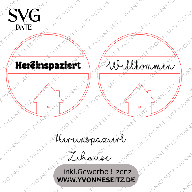 SVG Laserdatei 2er Set Kranz Hereinspaziert Willkommen Zuhause mit Häuschen für Trockenblumen Türdeko Geschenkidee SVG Datei loop hoop – Bild 2