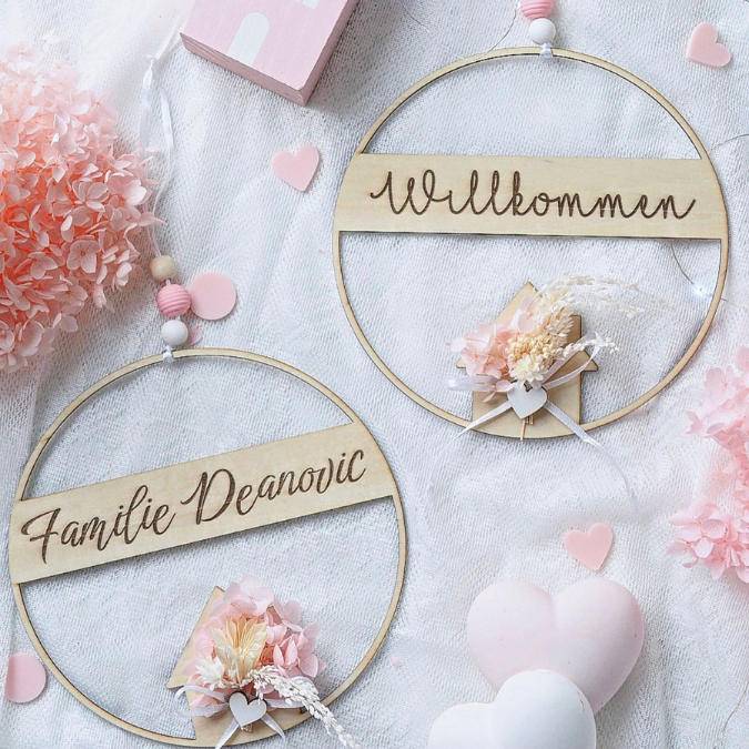 SVG Laserdatei 2er Set Kranz Hereinspaziert Willkommen Zuhause mit Häuschen für Trockenblumen Türdeko Geschenkidee SVG Datei loop hoop – Bild 9