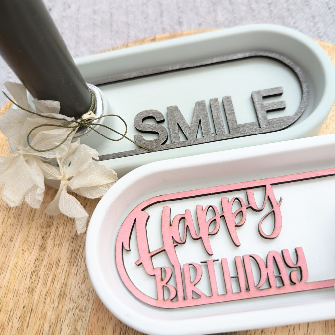 SVG Laserdatei 12 Designs Einleger für kleines ovales Deko Tablett Geburtstag Happy Moments Du bist toll Geschenkidee Mitbringsel SVG Datei – Bild 7