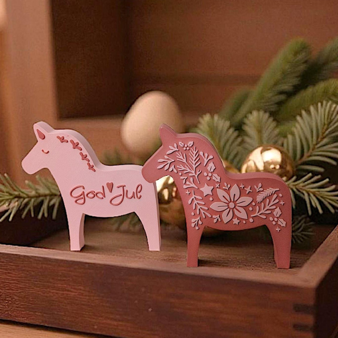 STL 3D Druck Datei Winter Skandi Dala in 2 Designs Scandi christmas Weihnachten 3D-Druck Winterdeko Dalapferd Dalas Floral zum Aufstellen