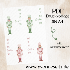 Postkarten Druckvorlage 2 Designs Best Christmas ever Nussknacker PDF Karte Geschenkkarte Printable Postkarte