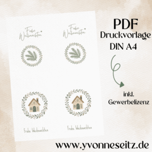 Postkarten Druckvorlage 2 Designs Frohe Weihnachten PDF Karte Geschenkkarte Printable Postkarte Skandi Haus Winter Weihnachtskarte