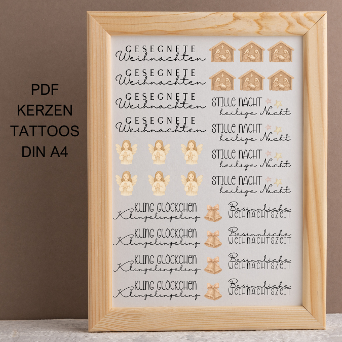 Gesegnete Weihnachten PDF Kerzen Tattoo Vorlage A4 Kerzentattoos zum selber drucken Kerzensticker DIGITALE DATEI Heilige nacht Krippe Glaube
