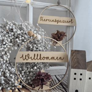 SVG Laserdatei 2er Set Kranz Hereinspaziert Willkommen Zuhause mit Häuschen für Trockenblumen Türdeko Geschenkidee SVG Datei loop hoop