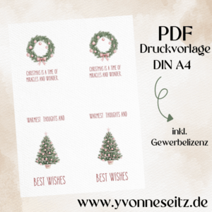 Postkarten Druckvorlage 2 Designs Miracles and wonder Best wishes Weihnachten PDF Karte Geschenkkarte Printable Postkarte
