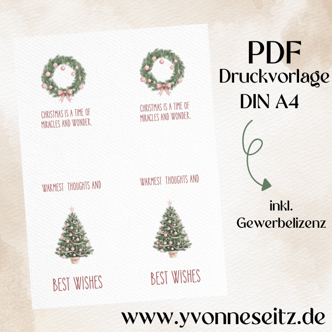 Postkarten Druckvorlage 2 Designs Miracles and wonder Best wishes Weihnachten PDF Karte Geschenkkarte Printable Postkarte