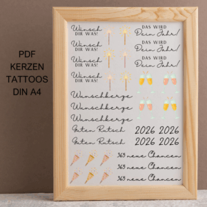 Silvesterkerzen Silvesterparty PDF Kerzen Tattoo Vorlage A4 Kerzentattoos zum selber drucken Kerzensticker DIGITALE DATEI Neujahreswunsch