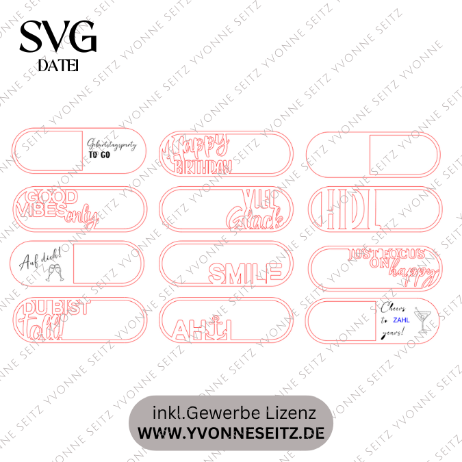 SVG Laserdatei 12 Designs Einleger für kleines ovales Deko Tablett Geburtstag Happy Moments Du bist toll Geschenkidee Mitbringsel SVG Datei – Bild 2