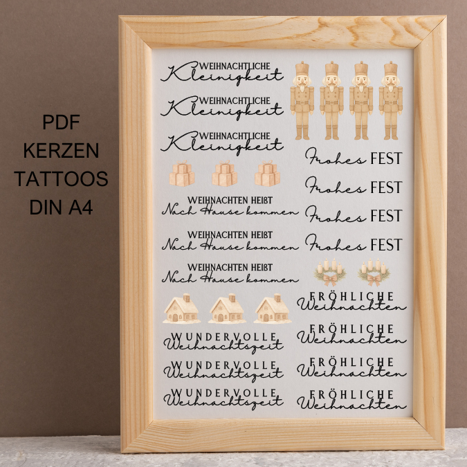 Nussknacker Weihnachten PDF Kerzen Tattoo Vorlage A4 Kerzentattoos zum selber drucken für Wasserschiebefolie Kerzensticker DIGITALE DATEI