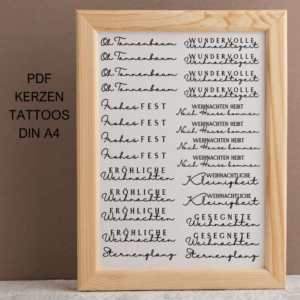 Weihnachten schwarz weiss PDF Kerzen Tattoo Vorlage A4 Kerzentattoos zum ausdrucken Kerzensticker DIGITALE DATEI Winter Wasserschiebefolie