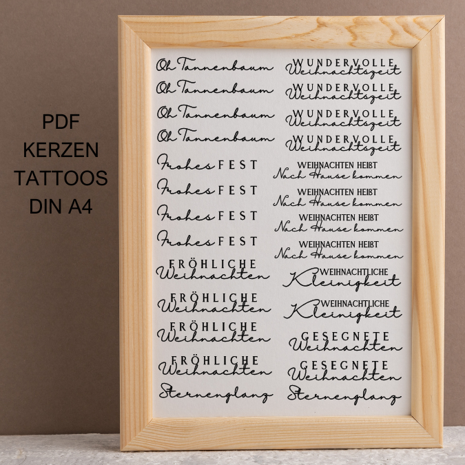 Weihnachten schwarz weiss PDF Kerzen Tattoo Vorlage A4 Kerzentattoos zum ausdrucken Kerzensticker DIGITALE DATEI Winter Wasserschiebefolie