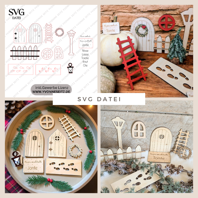 SVG Laserdatei Wichtelset Wichteltür Weihnachtswichtel Wichtelzubehör Weihnachten Kinder Wichtelzaun SVG Datei personalisierbar