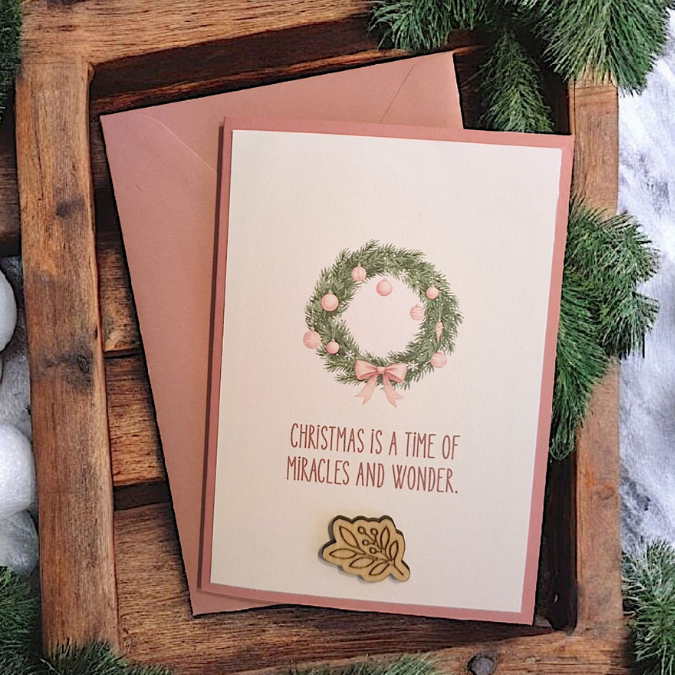 Postkarten Druckvorlage 2 Designs Miracles and wonder Best wishes Weihnachten PDF Karte Geschenkkarte Printable Postkarte – Bild 3