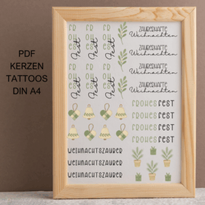 Frohes Fest Weihnachten grün greenery Boho Skandi PDF Kerzen Tattoo Vorlage A4 Kerzentattoos zum selber drucken Kerzensticker DIGITALE DATEI