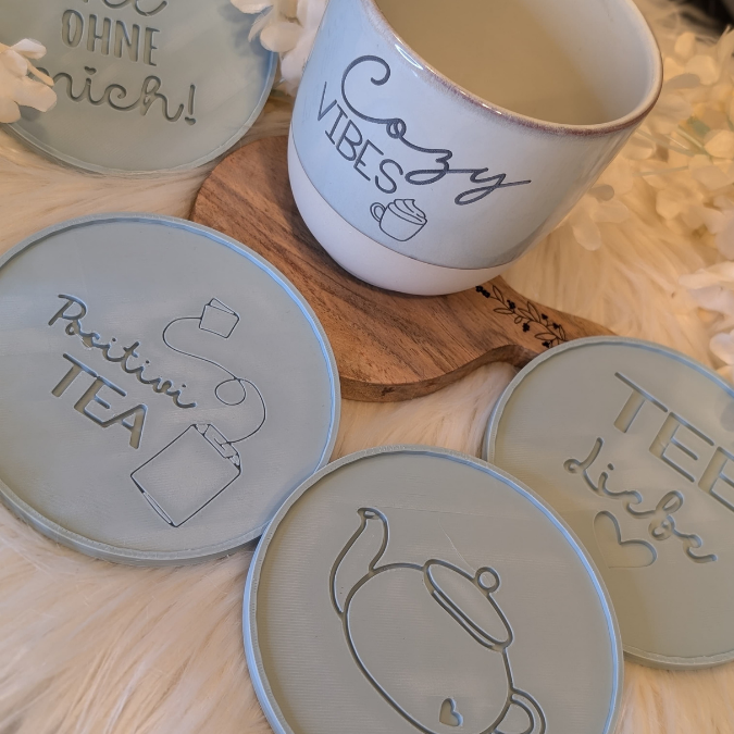 STL 3D Druck Datei Untersetzer Tee Teeliebe 6 Designs für Tassen Teetasse Positivitea 3D-Datei 3D-Druck Vorlage – Bild 2