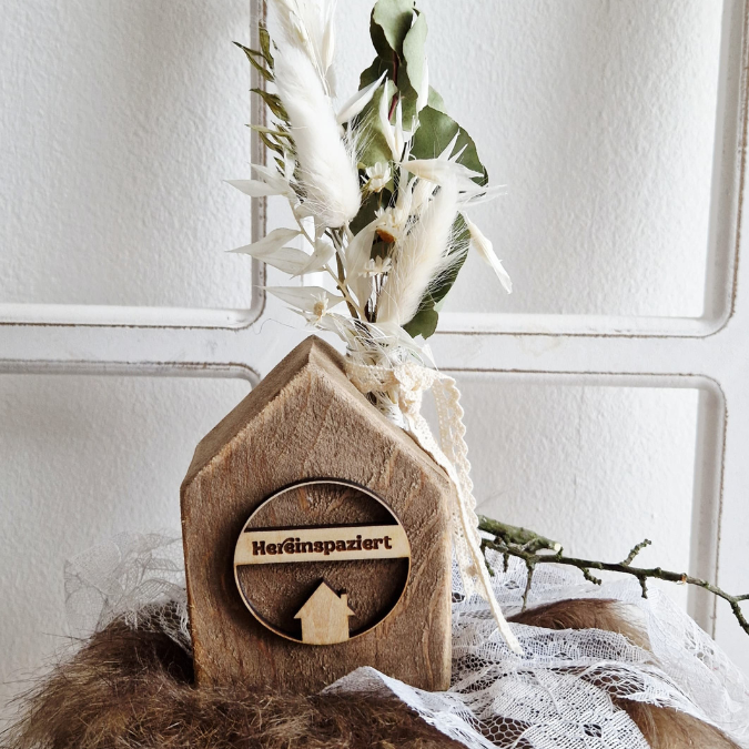 SVG Laserdatei 2er Set Kranz Hereinspaziert Willkommen Zuhause mit Häuschen für Trockenblumen Türdeko Geschenkidee SVG Datei loop hoop – Bild 5