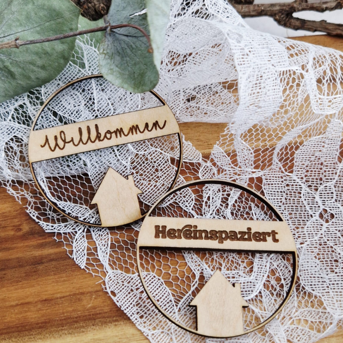 SVG Laserdatei 2er Set Kranz Hereinspaziert Willkommen Zuhause mit Häuschen für Trockenblumen Türdeko Geschenkidee SVG Datei loop hoop – Bild 6