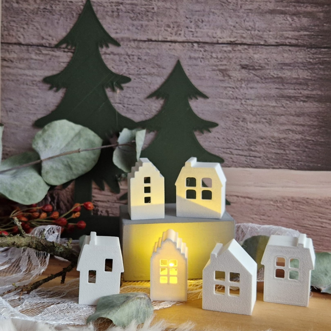 STL 3D Druck Datei Weihnachten 7er Set LED-Ballonlicht Häuser Haus Häuschen Mini Häuser Lichthaus Lichthäuser 3D-Datei 3D-Druck Vorlage – Bild 2