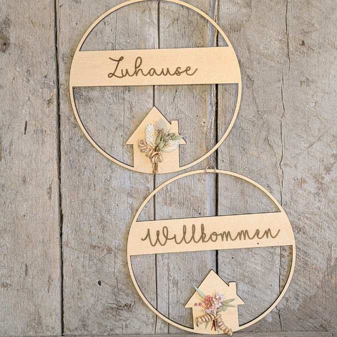 SVG Laserdatei 2er Set Kranz Hereinspaziert Willkommen Zuhause mit Häuschen für Trockenblumen Türdeko Geschenkidee SVG Datei loop hoop – Bild 3