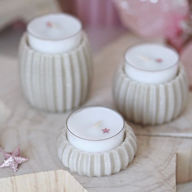 STL 3D Druck Datei LED Teelichthalter 3er Set Deko Ständer Teelichter Kerzenhalter 3D-Datei 3D-Druck Vorlage Rillen – Bild 3