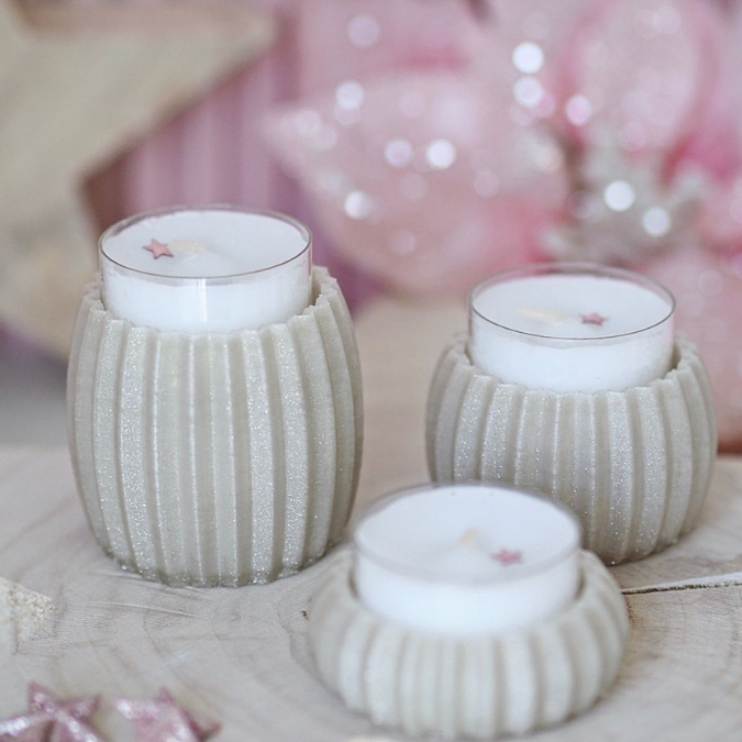 STL 3D Druck Datei LED Teelichthalter 3er Set Deko Ständer Teelichter Kerzenhalter 3D-Datei 3D-Druck Vorlage Rillen