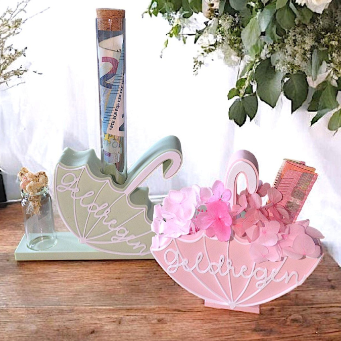 STL 3D Druck Datei 2er Set Geldregen Regenschirm für Geld, Gutscheine, Blumen Geldgeschenk Geburtstag Regenschirm 3D-Datei 3D-Druck Vorlage – Bild 3