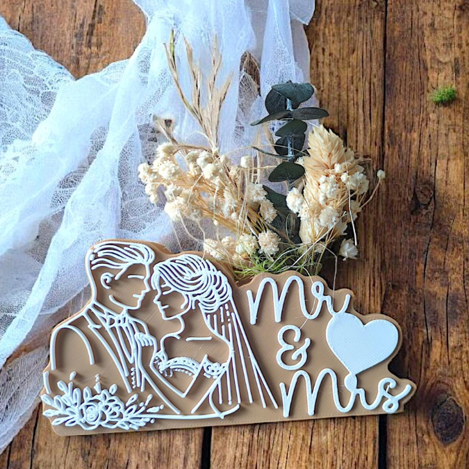 STL 3D Druck Datei Hochzeit Brautpaar Kirche Mr & Mrs Geldgeschenk mit Platz für Blumen und Geld 3D Datei 3D Druck Vorlage Hochzeitsgeschenk