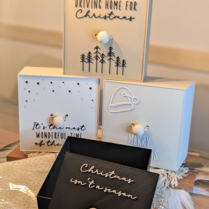 STL 3D Druck Datei Geschenkboxen 170x170 in 2 Höhen mit 4 Deckel Designs 3D-Datei 3D-Druck Vorlage Weihnachten Box Schachtel Geschenkbox – Bild 7